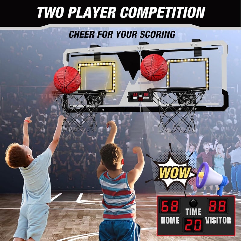 HYES 2 Player Basketball Game, Dual Shot Over The Door Mini Basketball Hoop Indoor with Scoreboard & LED, Basketball Toy Gifts for Kids Boys Girls Adults, Suit for Bedroom/Office/Outdoor/Pool, Black - Image 2